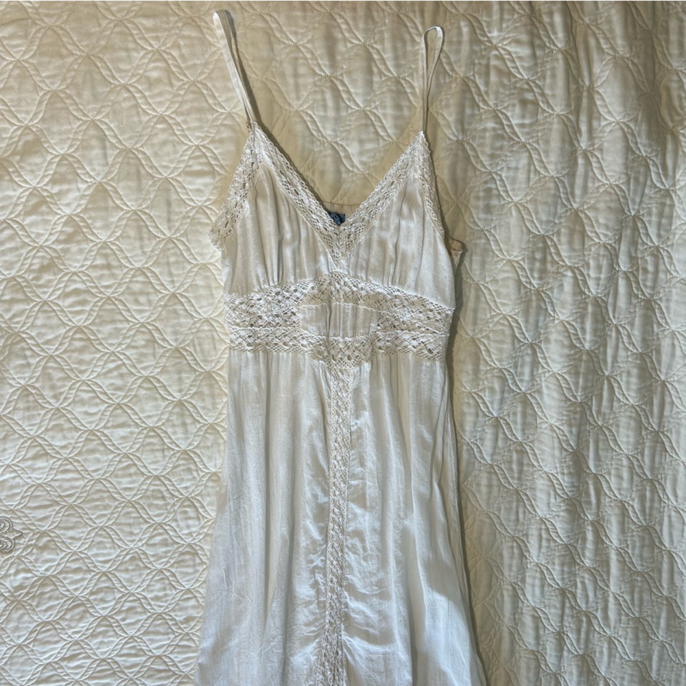 Solitaire Swim Beachy Costal White Long Dress with Lace Swimsuit Coverup M